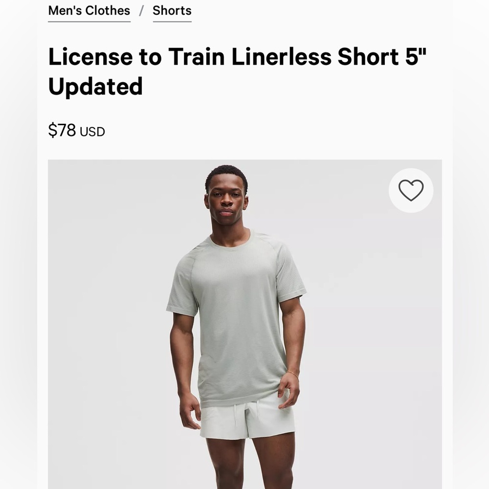 Lululemon Mens Large License to Train 5” Linerless Shorts in White